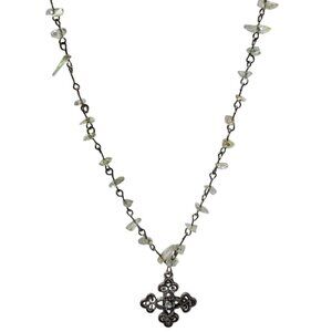 Vintage Green Gemstone Filigree Cross Necklace Religious Spiritual Jewelry
